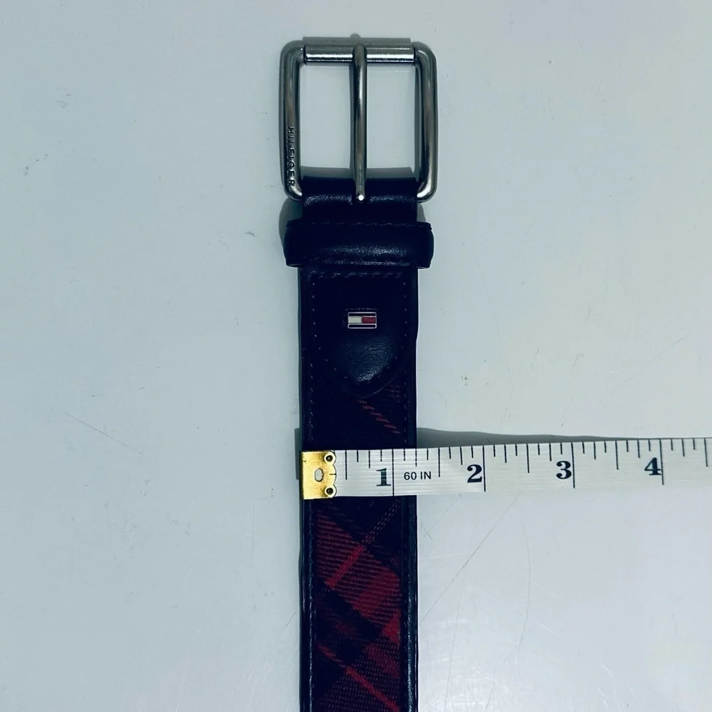 Vintage Tommy Hilfiger Red and Navy Tartan Plaid Belt, Men’s Size 40 - Picture 11 of 15